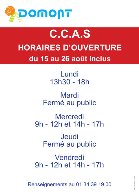 Affiche horaires d'ouverture CCAS août 2022