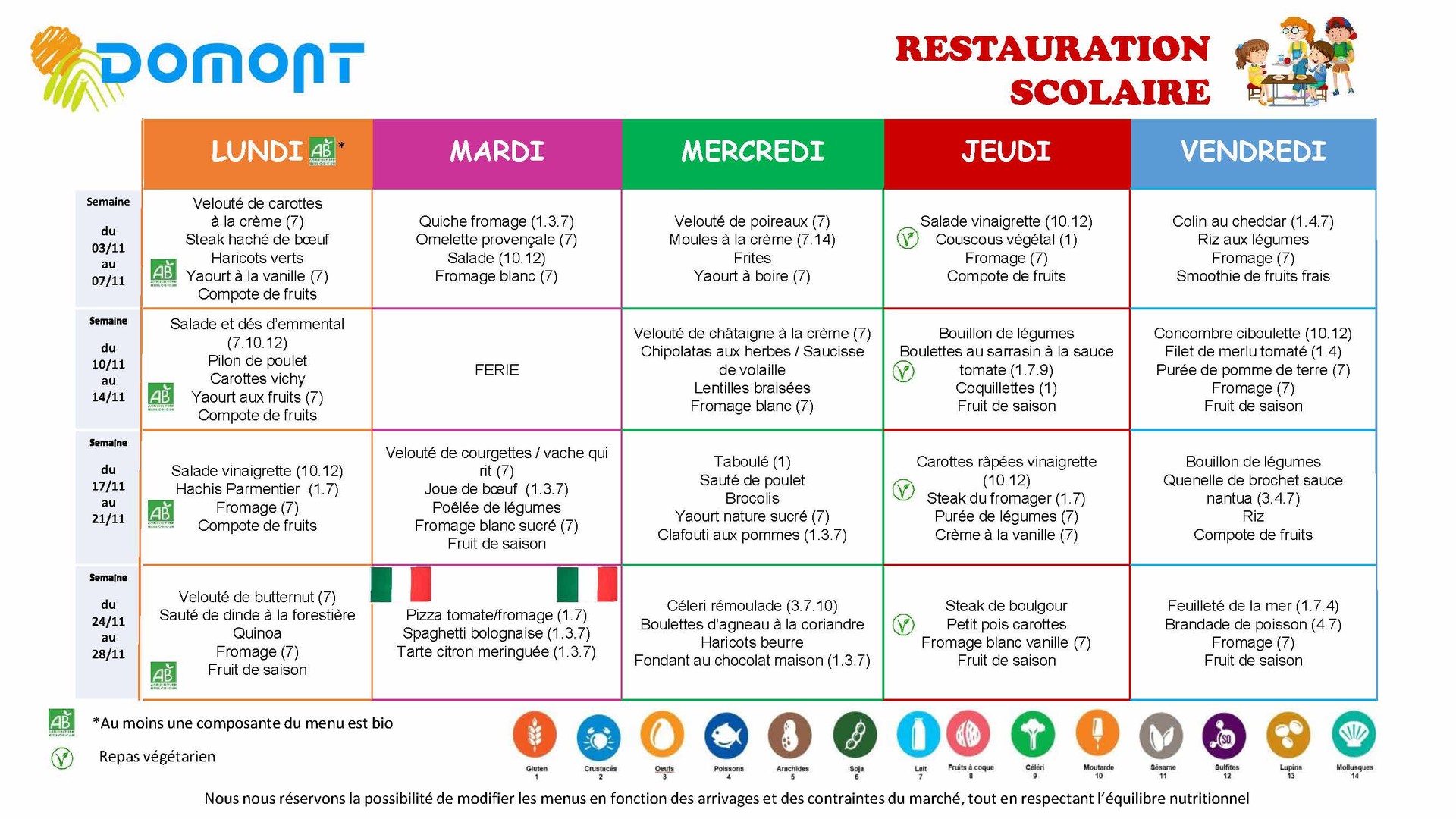 Menu cantine Novembre 2025 Menu cantine Novembre 2025