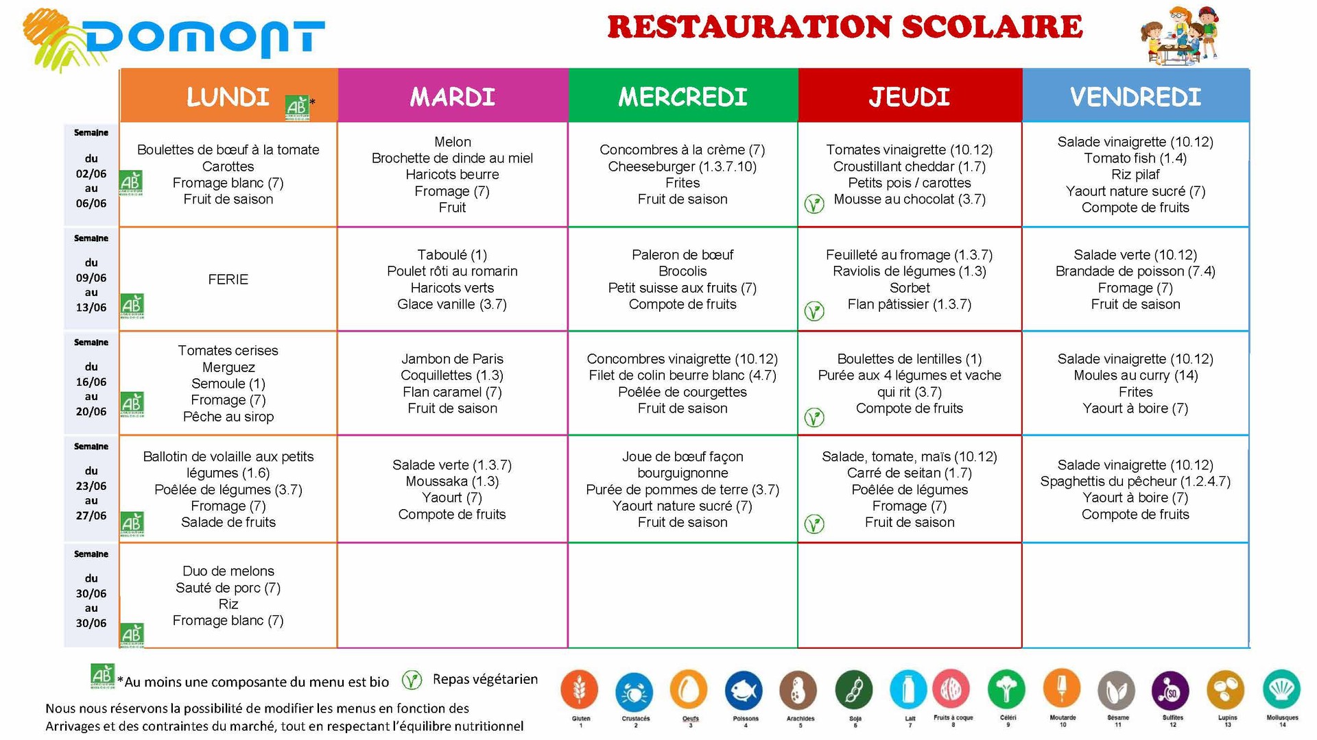 MENU JUIN 2025