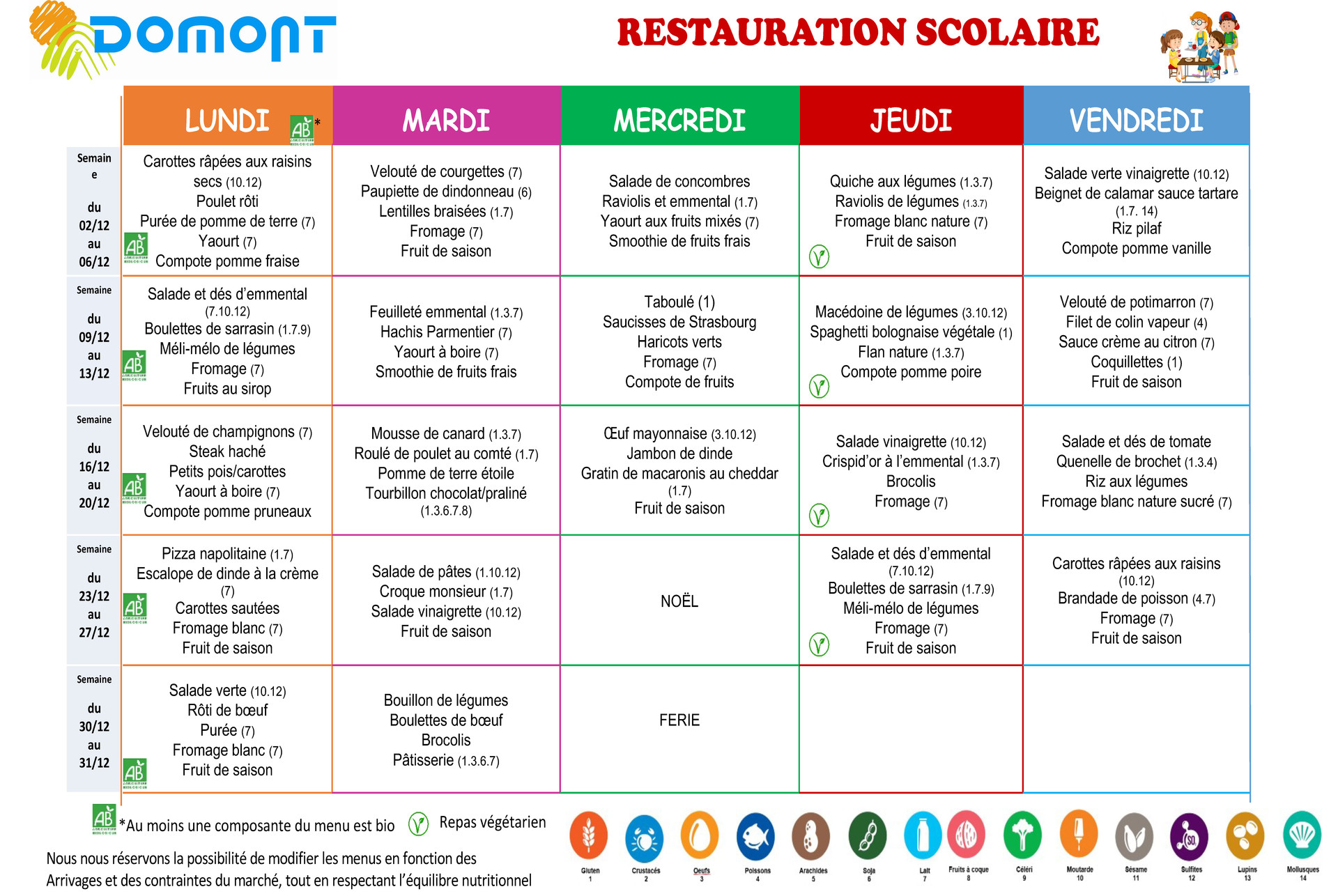 MENU DECEMBRE 2024